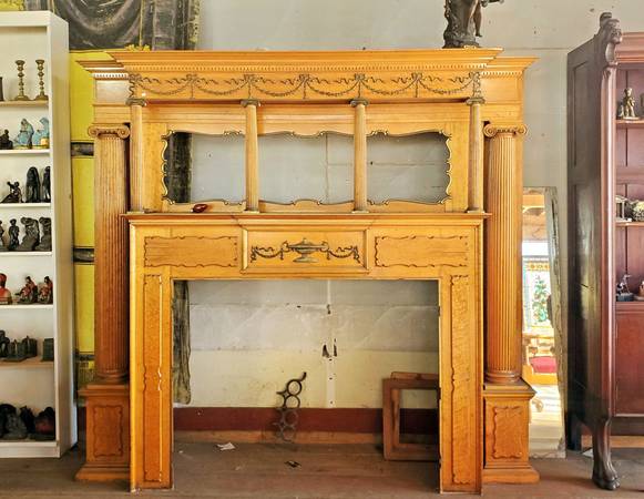 Huge Victorian Birdseye Maple Fireplace Mantel 1
