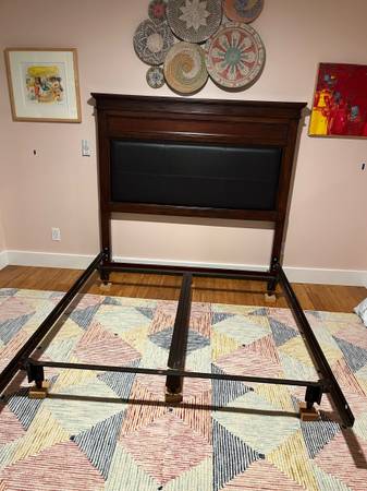 Queen headboard, bed frame, mattress, box spring 1