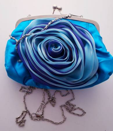 New Evening Bag Soft Satin Clutch Purse Rose Flower Handbag Women 1