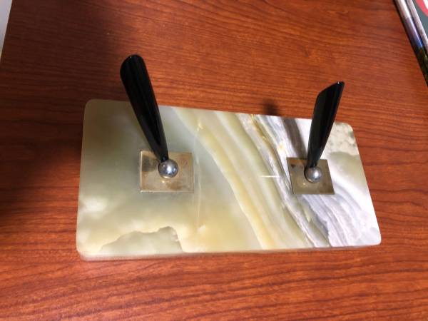 Vintage MCM Gorgeous stone Green Onyx Marble Stone Agate Double Pen B. 1