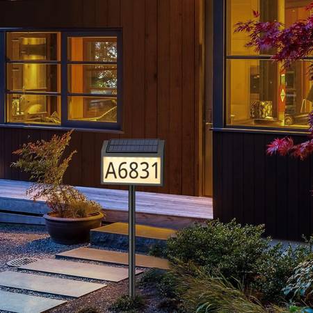 Solar Powered Lighted Address Sign with Ground Stake 1