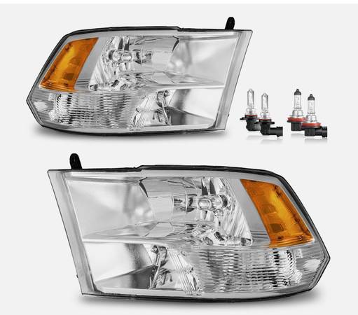 Pair Headlights Chrome For 2009-2018 Dodge Ram 1500 2500 3500 Quad w/B 1