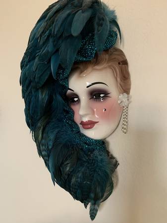 Handmade Vintage Green Lady Face Mask Wall Art Deco 1