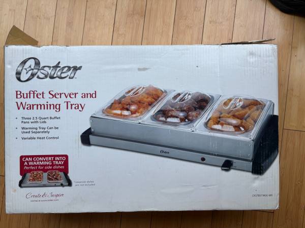OSTER BUFFET SERVER & WARMING TRAY 3 2.5 QUART PANS WITH LIDS 1