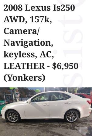 2008 Lexus Is250 AWD, Auto, 157k, Sin llave, Navegación/Cámara, CUERO, Aire acondicionado - $6,900 (Yonkers)63654723731459120