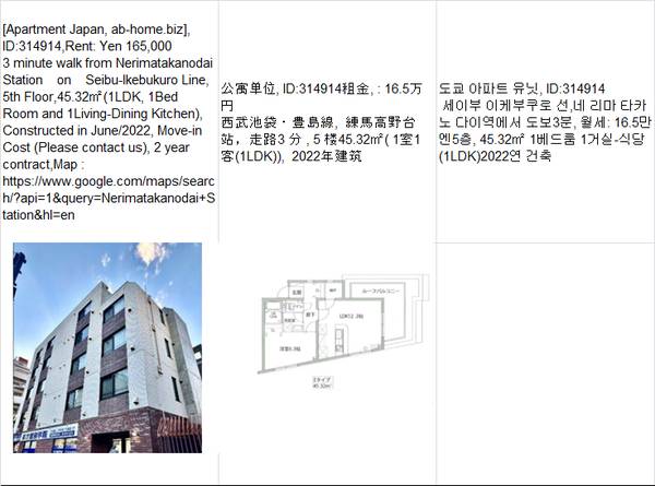 Rent:  Yen165,000,Nerimatakanodai Station練馬高野台车站,네 리마 타카 1