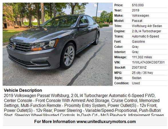 2019 Volkswagen Passat Wolfsburg - $10,000 (Stone Mountain)63620883964417121