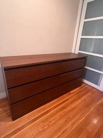 malm 6-drawer dresser brown stained ash veneer Ikea Malm Brown Stained Ash Veneer 6-Drawer Chest