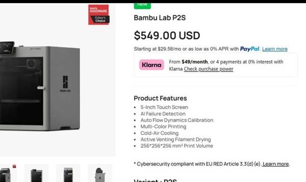 Bambu Lab P2S 3d printer- brand new! 1