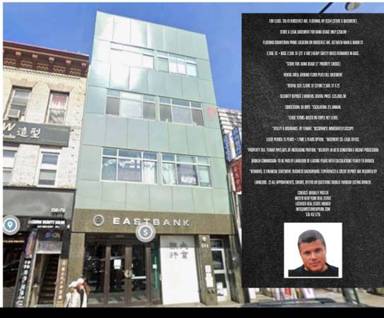 No Fees, Retail, Medical, School, Community Center, Bank,  All Uses Welcome,

$35,000

                        Flushing