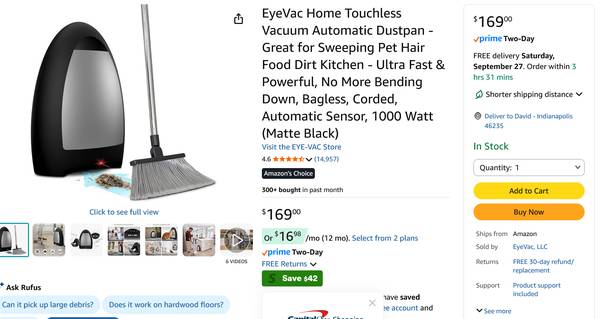 EyeVac Home Touchless Vacuum Automatic, Just purchased! Paid $180 1