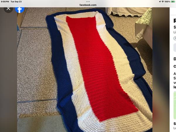 HANDMADE AFGHAN RED WHITE AND BLUE 1