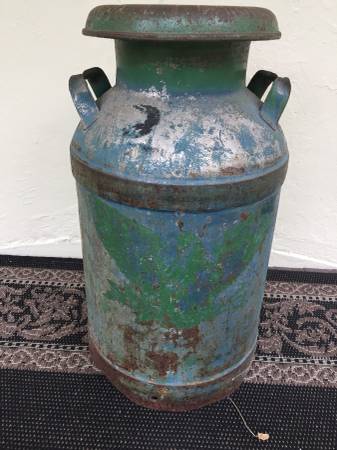Antique large metal milk container 1