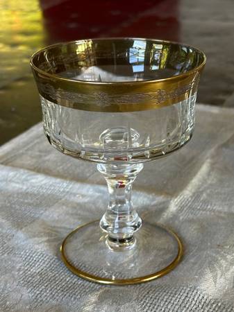 Crystal Cordial Champagne Coupes with 24K Gold Rim by Murano, vintage 1