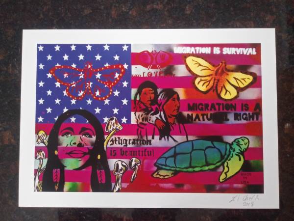 Migration Is Beautiful Print Artwork Signed American Flag 1