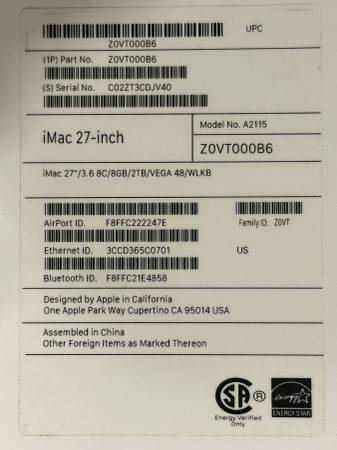 iMac 27" 5K Core i9 Late 2019 - $65063470092857091121