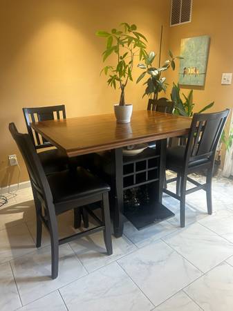 Solid Wood Counter‑Height Table & 4 Chairs with Storage Shelves 1