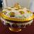 2 PC VTG 9" Pedestal Bowl and Lid  Embossed Gold Floral Leaf 1 thumbnail