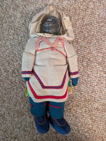 Hand Made Inuit Art Doll with Soapstone Head and Traditional Clothing 1
