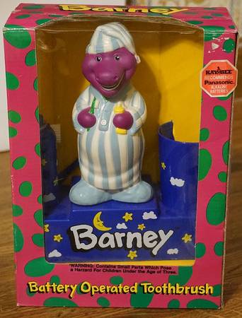 Vintage 90's Barney Battery Operated Toothbrush With Rinse Cup 1