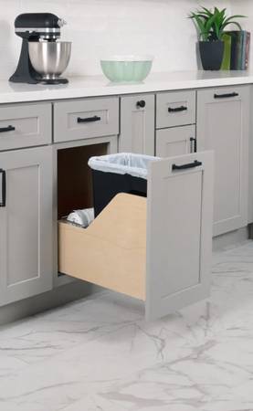 Single 50 Quart Wood Bottom-Mount Soft-close Trashcan Rollout 1