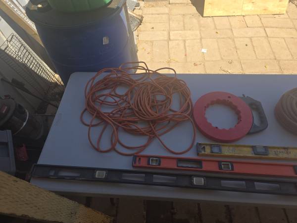 Assorted Hand Tools - Levels, Extension Cord, Fish Tape, and Air Hose 1