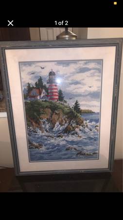 Framed Lighthouse Needlepoint Art 1