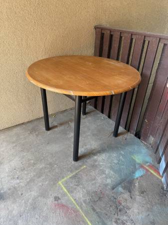 Round Table, wood with metal frame 1