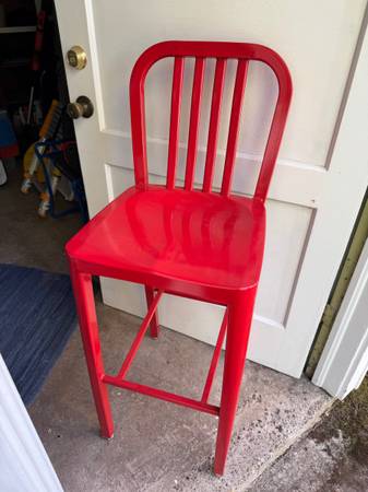 Three red stools, bar height 1