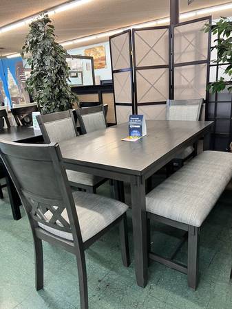 Brand New 6pc Dining Set: Table with four chairs and bench-We deliver 1
