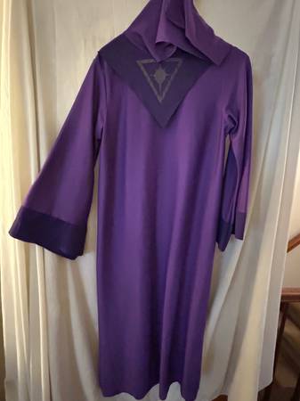 New, Adult Purple Wizard One Piece Hooded Long Pull Over Costume, Med 1