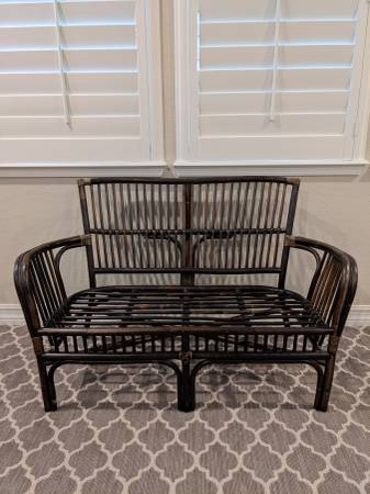 Charming Vintage Cottage-Farmhouse Rattan Settee 1