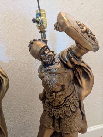 2 X 1960s Antique Vintage Spartan Trojan 3ft matching chalkware matching Lamps 1