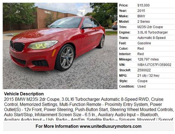 2015 BMW M235i 2dr Coupe - $15,000 (Stone Mountain)63492215583489121