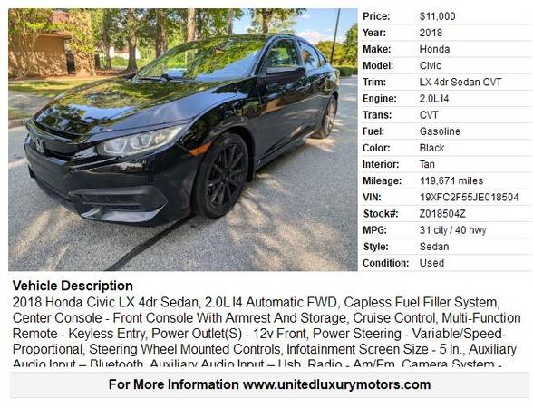 2018 Honda Civic LX 4 puertas Sedán - $11,000 (Stone Mountain)63620070760961121