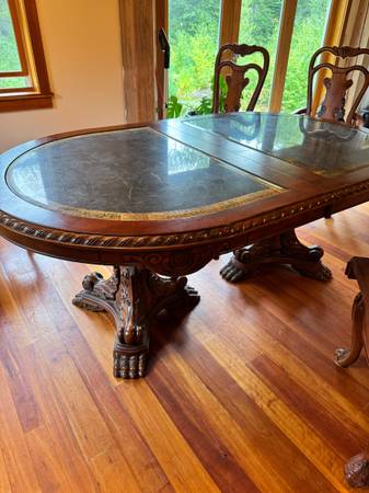 Wood Dining Table Set with marble Top. 1