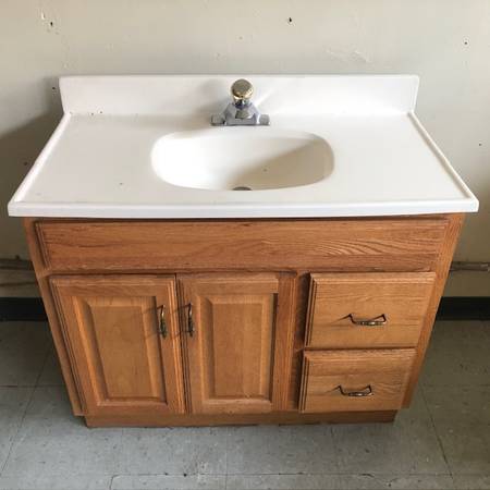 Bathroom Vanity Sink Faucet Oak Wood Cabinet 1