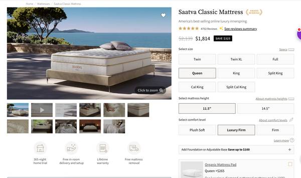 Queen Saatva Classic & Bed Frame & Box - Luxury Firm - Good Condition 1