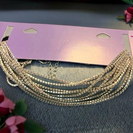 Silver Sparkle Rhinestone Wide Layered Adjustable Choker Necklace — ZenFinds 1