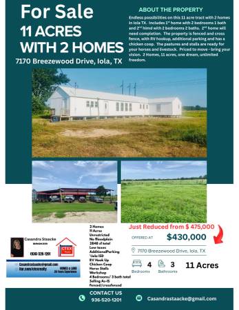 $430,000 / 4br - 2848ft2 - 2 Homes on 11 acres in Iola TX (Iola)63806705170563120