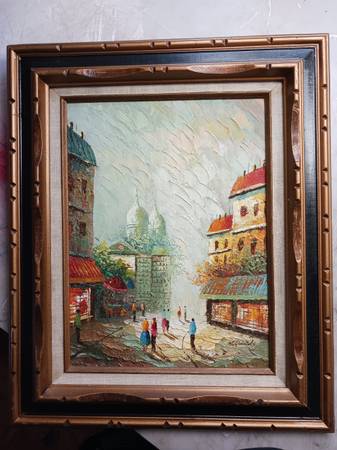 PARIS France. Old Oil Canvas Original Painting - $70 (Brooklyn, Coney Island)63471376010243120