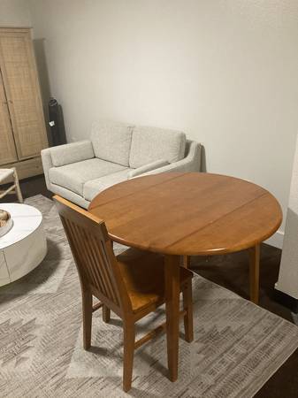 Drop-Leaf Wood Table + Chair - $50 (can sell separately) 1