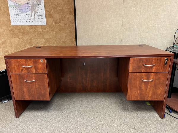 Desks-Cherry Lamination Double Pedistal 1