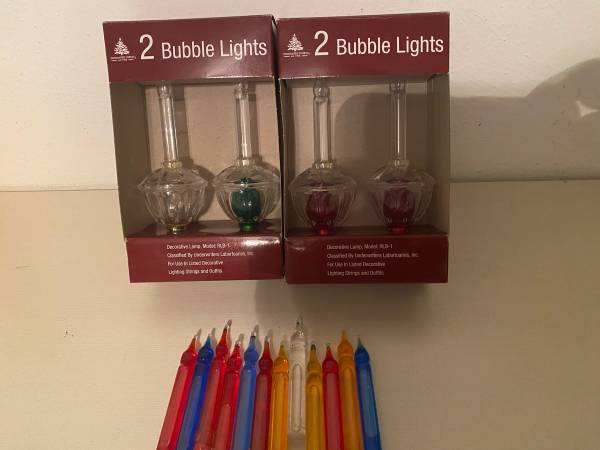 4 Christmas Bubble Lights + 12 Bubble Lite Glass Toppers / Parts 1