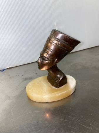 Vintage Queen Nefertiti Bust Egyptian Sculpture Brass Statue Marble Ba 1