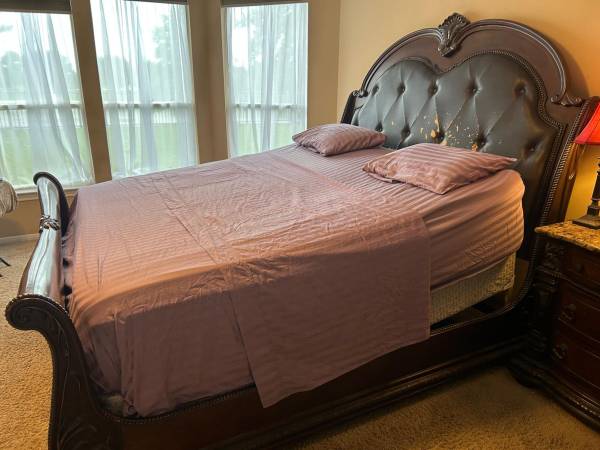 King Size Solid Wood Sleigh Bed Frame and Matress – $200 OBO 1