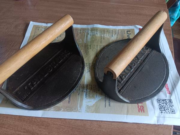2 Taylor & NG's Cast Iron Burger Presses, 7" across 1