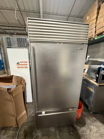 Subzero Stainless 36” Wide Fridge/Wolf Gas Range 36”/Bosch Dishwasher 1