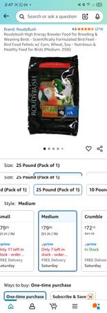 Roudybush Super Energy Alimento para Aves – Gránulos Medianos – Precio en tienda $84+, Solo $65 (Kenosha)63441466732929123