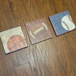 Three 8 x 8 Sports Art Stretched Painted on Canvas  - Football, etc. 1